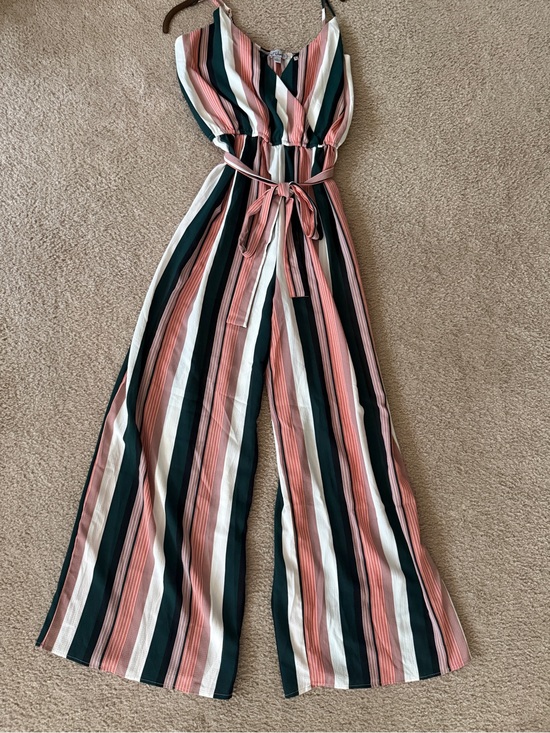 J for Justify Pants - J for Justify Striped V-Neck Wide-Leg Jumpsuit in Pink, Black & White